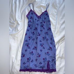 Wild Fable Blue and Purple Floral Slip Dress w/ Lace Trim